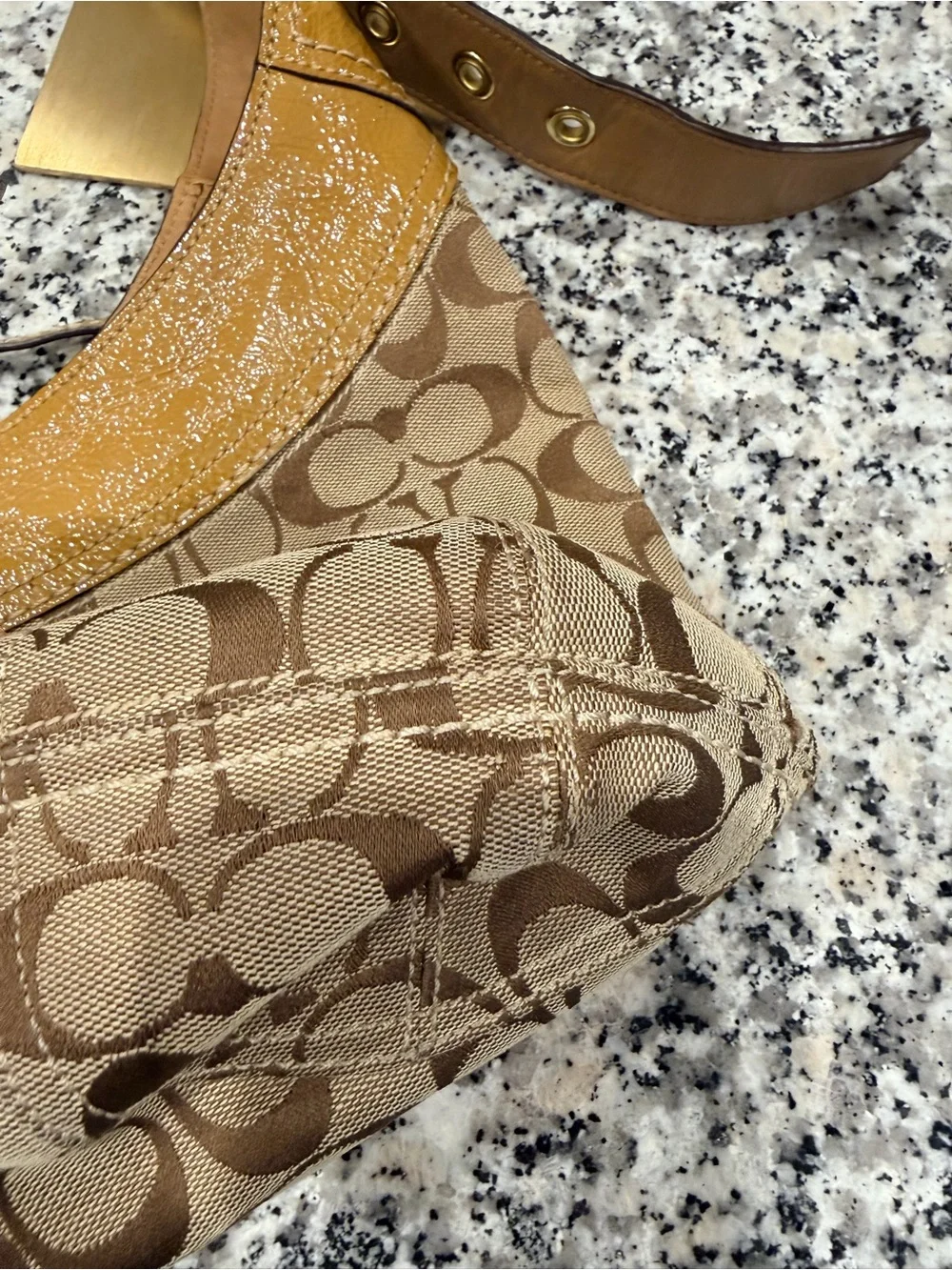 Coach Signature Canvas Shoulder Bag in Brown and Gold